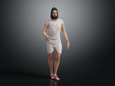 3D Male Character In Sleeveless Top Shorts And Sandals Against Dark Gradient Background 3d model