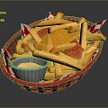 Crispy French Fries In Red Basket With Red Pepper Slices And Dip Sauce