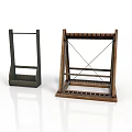 Two Different Wooden and Dark Shelving Units with Cross Braced Frame and Multi Tier Design