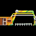Colorful Striped Entrance Gate With Football Decorations And Trophy Ornament