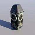 Black Decorative Tower Ornament With Intricate Circular Patterns Metallic Borders Faceted Surface And Top Spire