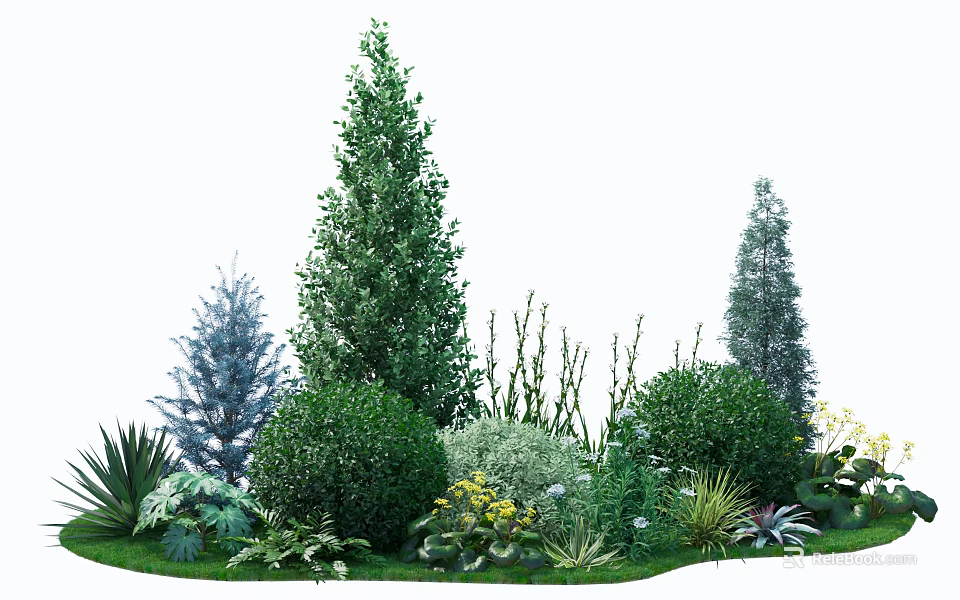 Various Garden Shrubs With Rounded Shapes And Mixed Greenery In Landscape Design 3d model 