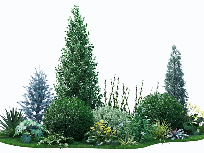 Various Garden Shrubs With Rounded Shapes And Mixed Greenery In Landscape Design 3d model
