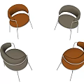 Modern Leisure Chairs With Orange and Gray Curved Backrest and Metal Legs