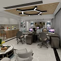 Modern Public Office Space With Desks Computers Chairs Bookshelves And Lounge Area