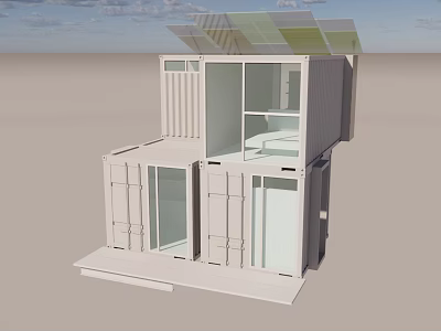 Modern Two Story Container Building With Large Windows And Transparent Roof 3d model