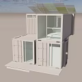 Modern Two Story Container Building With Large Windows And Transparent Roof 3d model