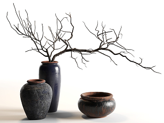 New Chinese style pottery pottery pot dry branch 3d model