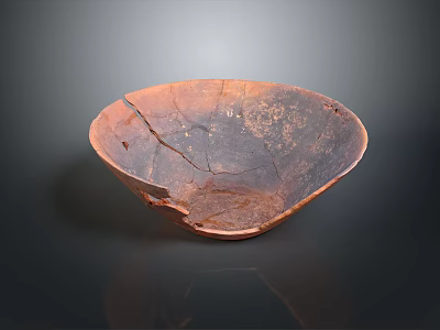 Hand Carved Wooden Bowl Sculpture With Cracked Texture And Brown Finish 3d model