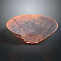 Hand Carved Wooden Bowl Sculpture With Cracked Texture And Brown Finish