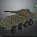 Armored 6 Wheeled Military Vehicle With Green Orange Camouflage Turret Cannon And Brazilian Flag