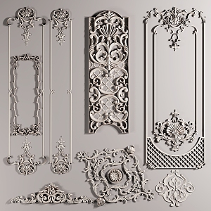 European-style Carved Corner Flower Background Flower Combination 3d model