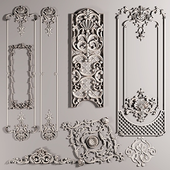 European-style Carved Corner Flower Background Flower Combination 3d model