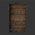 Vintage Rusty Metal Stove With Layered Structure Handles And Air Vents