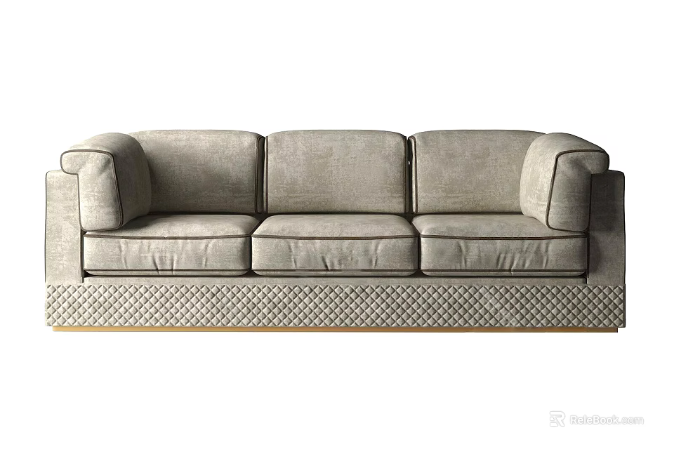 Light Gray Three Seater Sofa Upholstered With Woven Texture Base Design 3d model 