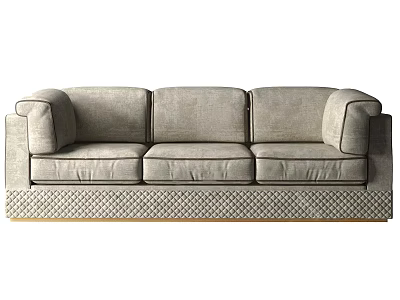 Light Gray Three Seater Sofa Upholstered With Woven Texture Base Design 3d model