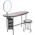 Dressing Table with Oval Marble Top Round Mirror Metal Frame Drawer Cabinet Matching Stool