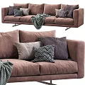 Modern Brown Multi Seater Sofa With Decorative Pillows And Throw Blanket 3d model