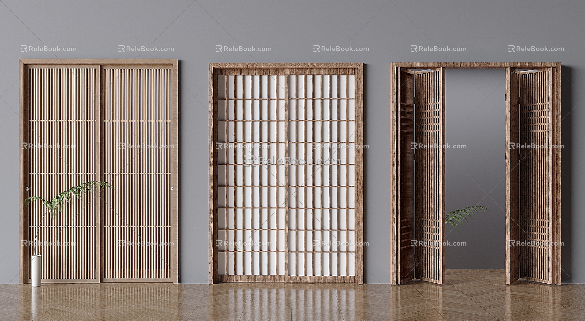 Japanese-style log-style sliding door solid wood partition sliding door folding grille sliding door 3d model