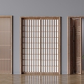 Japanese-style log-style sliding door solid wood partition sliding door folding grille sliding door 3d model