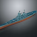 Detailed Warship Model With Blue Hull Brown Bottom Masts And Turrets