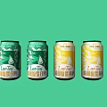 Laocha Brand Four Canned Drinks With Green And Yellow Packaging On Light Green Background