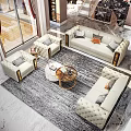 Luxurious Duplex Living Room With Art Wall Sofas Chandeliers And Staircase