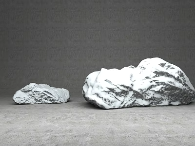 Natural Stone And Wood Decorative Pieces With Textured Surface On Gray Floor 3d model