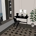 Modern Middle-ancient Style Bay Window Cabinet Bay Window Writing Table and Chair Combination Green Planting 3d model