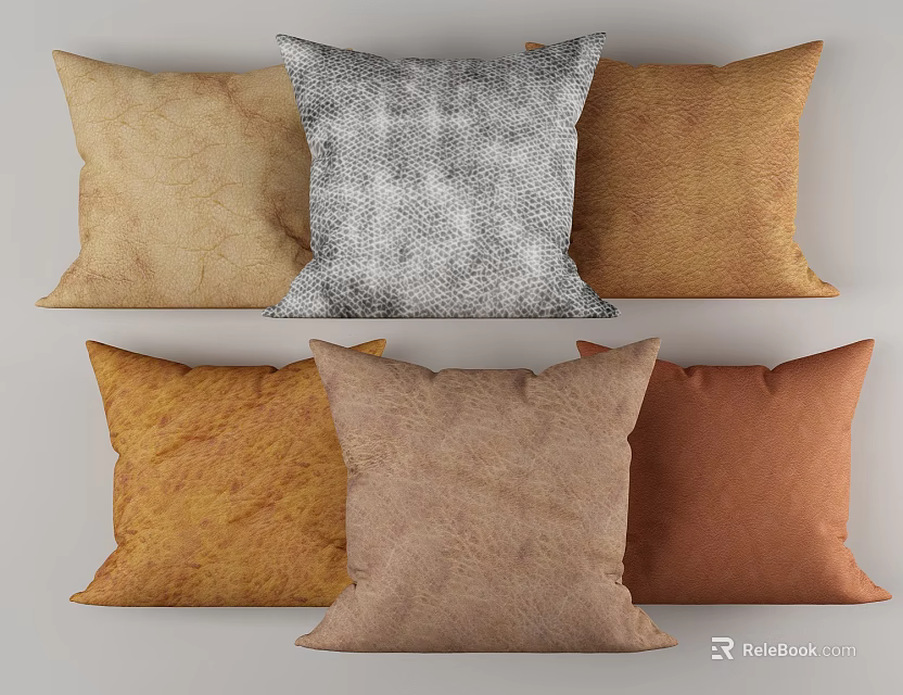 Decorative Throw Pillows In Beige Gray Brown And Orange With Speckled And Solid Textures 3d model