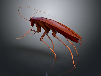 3D Rendered Red Brown Cockroach With Long Antennae And Legs On Grey Surface 3d model
