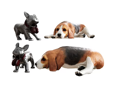 Various Dog Statues Featuring French Bulldog And Beagle In Different Poses 3d model
