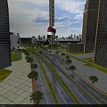 Urban Road Infrastructure With Trees Green Belts And Lanes Among City Skyscrapers