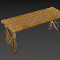Bamboo Table With Slatted Top Crossed Legs And Natural Material Structure 3d model