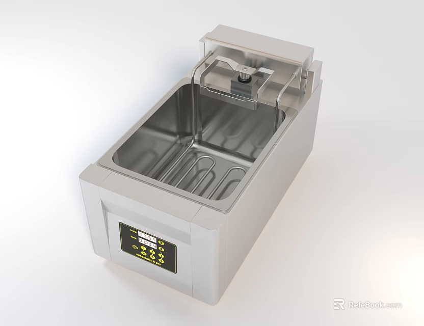 Stainless Steel Commercial Kitchen Deep Fryer With Control Panel Transparent Lid And Frying Basket 3d model 