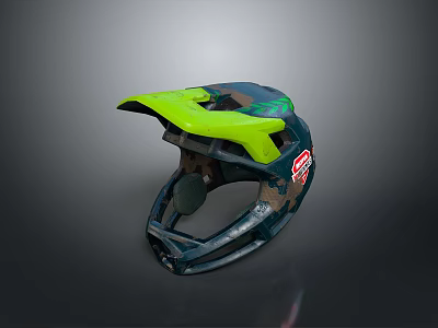 Camouflage Green Helmet With Yellow Top And Side Logo Design For Protection 3d model