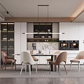 Modern Restaurant Interior With Neutral Tones Dining Table Chairs Hanging Lights And Plants