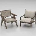 Two Modern Leisure Chairs With Woven And Upholstered Backrests Wooden Frame And Padded Seats