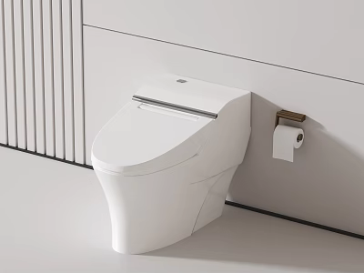 Modern White Toilet in Bathroom Interior With Sleek Design And Wall Mounted Paper Holder 3d model