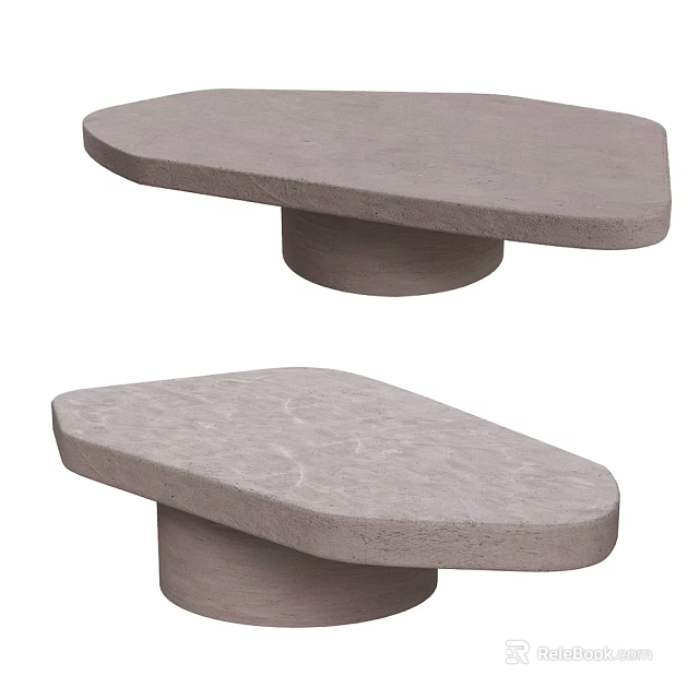 Modern Coffee Table With Irregular Shape Textured Surface And Cylindrical Concrete Base 3d model 