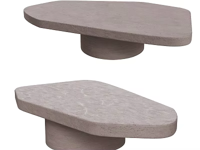 Modern Coffee Table With Irregular Shape Textured Surface And Cylindrical Concrete Base 3d model