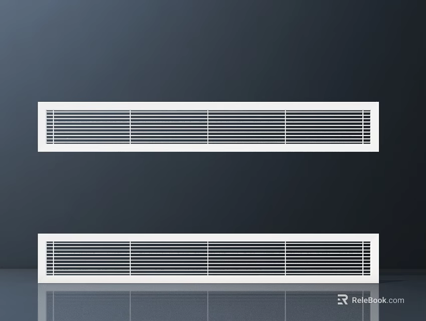 Two White Air Conditioner Air Vents Installed On Dark Wall With Reflective Base 3d model 