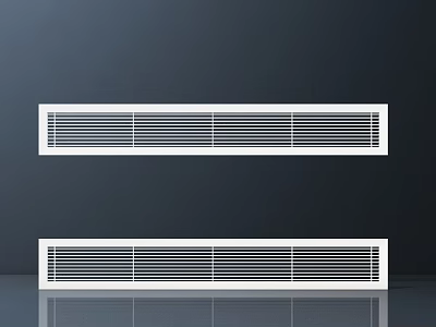 Two White Air Conditioner Air Vents Installed On Dark Wall With Reflective Base 3d model