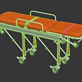 Orange Medical Stretcher With Metal Frame Black Straps Yellow Support Bars And Wheels