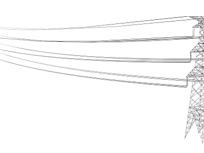Electricity Pylon With Multiple Power Lines In Line Drawing Illustration 3d model