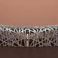 Modern Circular Metallic Sculpture With Interlaced Geometric Mesh Design And Open Center
