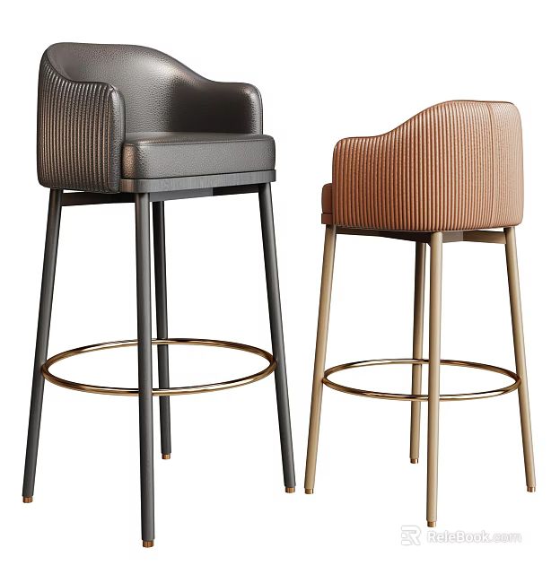 Modern Leather Bar Stools With Black And Brown Upholstery And Metal Frames 3d model 