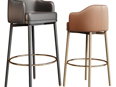 Modern Leather Bar Stools With Black And Brown Upholstery And Metal Frames 3d model