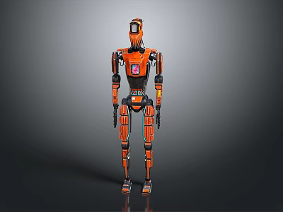 Orange Black Robot Design With Mechanical Joints And Chest Display Panel 3d model