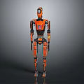 Orange Black Robot Design With Mechanical Joints And Chest Display Panel